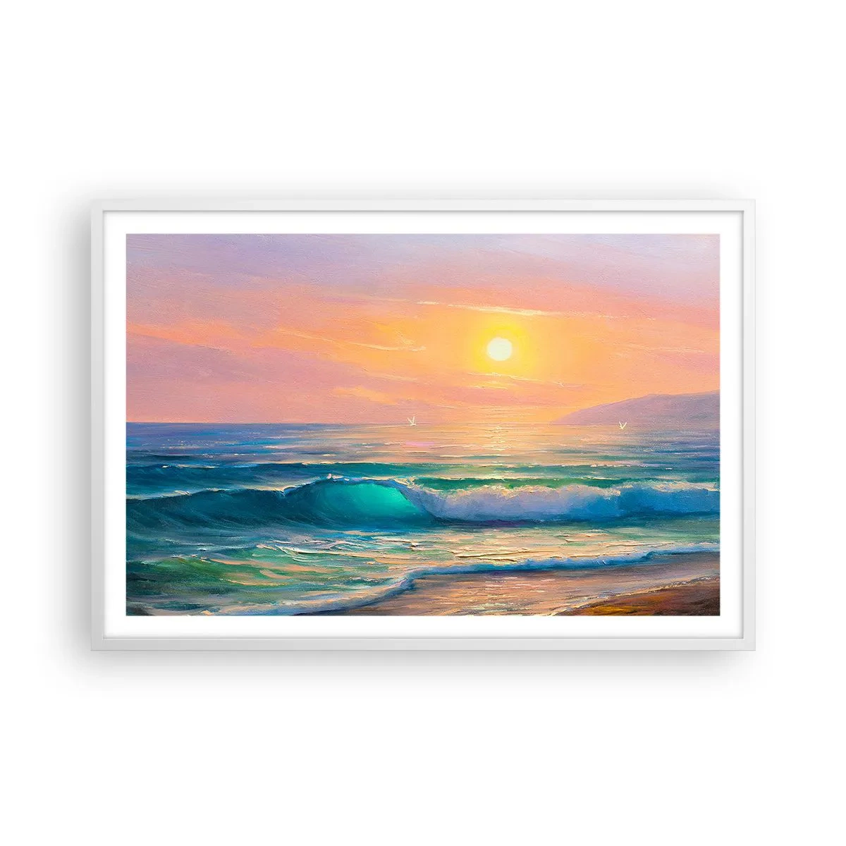 Poster in einem weißen Rahmen - Ein türkisfarbenes Lied der Wellen - 91x61 cm