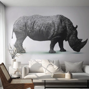 Fototapete Premium Sand - Nashorn-Grafik mit geometrischem Muster - 100x70cm - Geometrische Schönheit der Natur - Moderne Wanddekoration für Wohnzimmer und Schlafzimmer ARTTOR