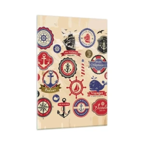 Glasbild - Bild auf glas - Eine Sammlung nautischer Grafiken und Symbole auf hellem Hintergrund - 80x120cm - Segelbruderschaft - Moderne Wanddekoration für Wohnzimmer und Schlafzimmer ARTTOR