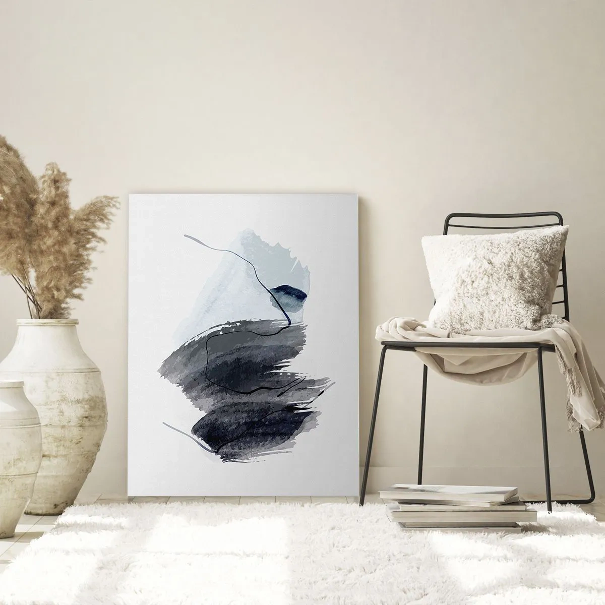 Glasbild - Bild auf glas - Abstrakte Komposition in Grau- und Blautönen - 80x120cm - Intensität und Bewegung - Moderne Wanddekoration für Wohnzimmer und Schlafzimmer ARTTOR