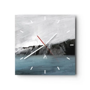 Wanduhr - Glasuhr - Abstrakte Landschaft mit Wasser und felsigem Ufer - 30x30cm - Wasser – Erde: Kampf der Naturelemente - Moderne Wanddekoration für Wohnzimmer und Schlafzimmer ARTTOR