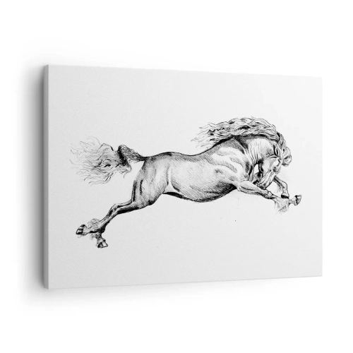 Bild auf Leinwand - Leinwandbild - Skizze eines Pferdes im dynamischen Galopp auf weißem Hintergrund - 70x50cm - Im Galopp festgehalten - Moderne Wanddekoration für Wohnzimmer und Schlafzimmer ARTTOR
