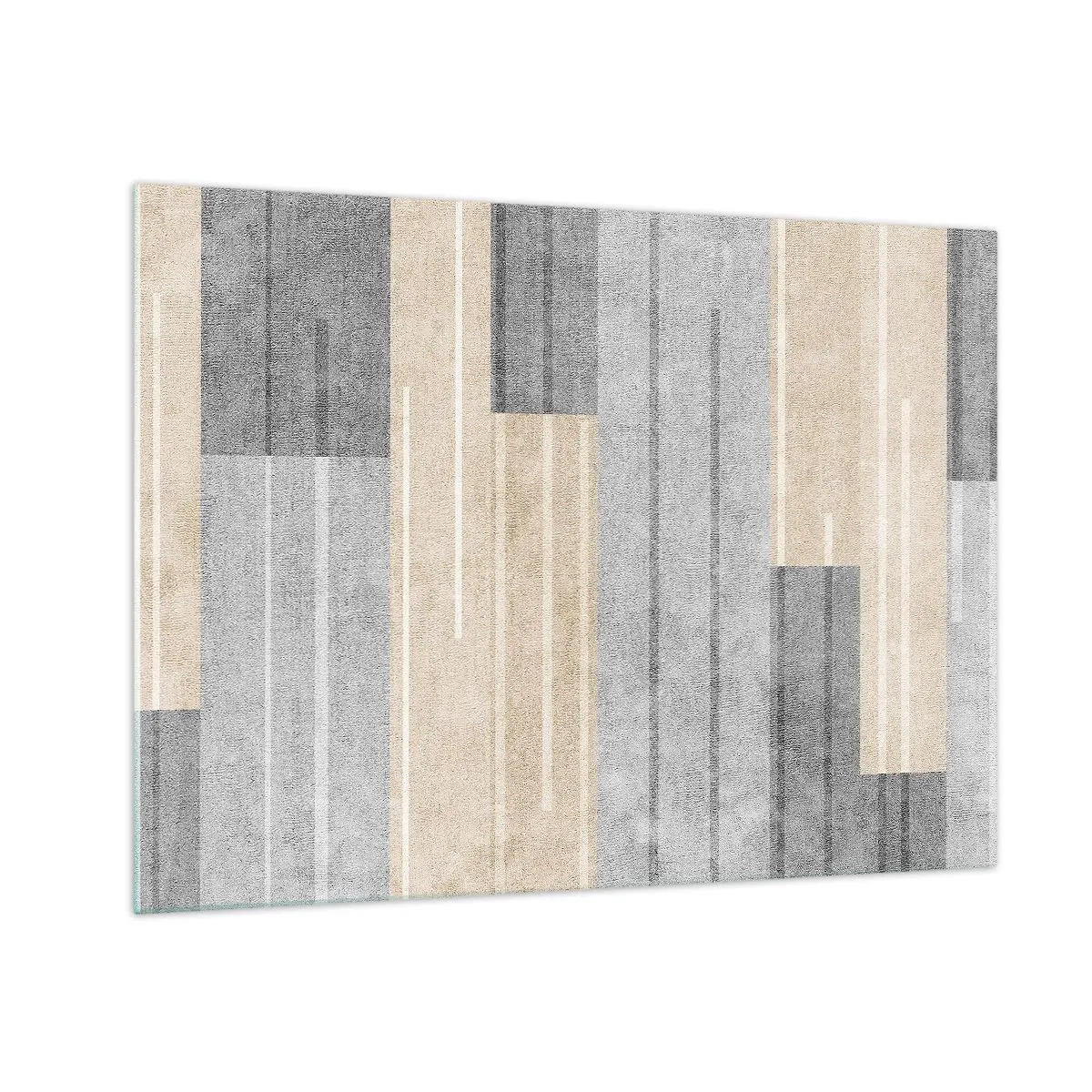 Glasbild - Bild auf glas - Geometrische Streifen in Grau- und Beigetönen - 70x50cm - Komposition: Vertikal halten - Moderne Wanddekoration für Wohnzimmer und Schlafzimmer ARTTOR
