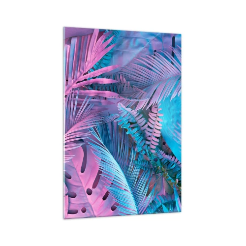 Glasbild - Bild auf glas - Tropische Blätter in Rosa- und Blautönen - 70x100cm - Tropen in Rosa und Blau - Moderne Wanddekoration für Wohnzimmer und Schlafzimmer ARTTOR
