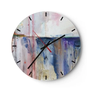 Wanduhr - Glasuhr - Eine malerische Komposition mit Farbtupfern in Blau- und Rosatönen. - 30x30cm - Bunte Eindrücke und Assoziationen - Moderne Wanddekoration für Wohnzimmer, Küche und Schlafzimmer ARTTOR
