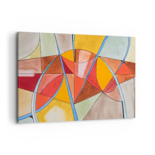 Bild auf Leinwand - Leinwandbild - Eine abstrakte Komposition in lebendigen geometrischen Farben. - 100x70cm - Das Karussell, das Traumkarussell - Moderne Wanddekoration für Wohnzimmer und Schlafzimmer ARTTOR