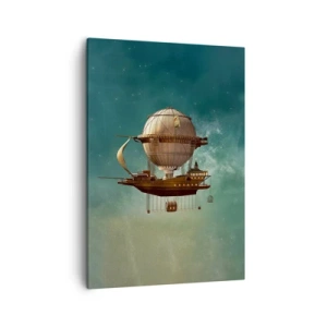 Bild auf Leinwand - Leinwandbild - Ein fantastisches Luftschiff vor dem grünlichen Himmel - 50x70cm - Jules Verne sagt Hallo - Moderne Wanddekoration für Wohnzimmer und Schlafzimmer ARTTOR