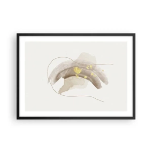 Poster in einem schwarzem Rahmen - Eine abstrakte Komposition in Beige- und Goldtönen. - 70x50cm - Im Weltraum begegnet - Moderne Wanddekoration für Wohnzimmer und Schlafzimmer ARTTOR