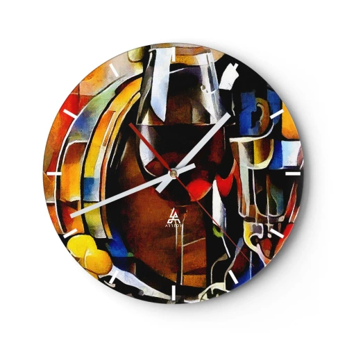 Wanduhr - Glasuhr - Abstraktes Stillleben mit Gläsern und einer Flasche in intensiven Farben. - 30x30cm - Und die Welt nimmt Farben an - Moderne Wanddekoration für Wohnzimmer, Küche und Schlafzimmer ARTTOR