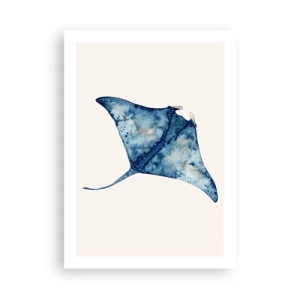 Poster - Zeichnung eines Stachelrochens in Blautönen - 50x70cm - Leben im Blau - Moderne Wanddekoration für Wohnzimmer und Schlafzimmer ARTTOR