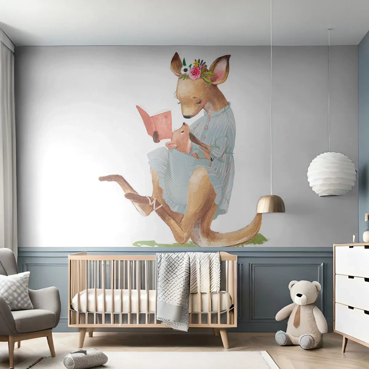 Fototapete Premium Canvas - Lies mir vor Mama - Für Kinder, Känguru, Mutter mit Kind - 250x175 cm