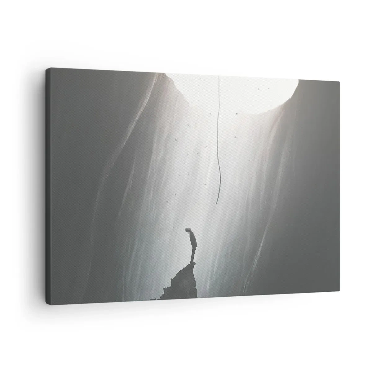 Bild auf Leinwand - Leinwandbild - Silhouette eines Mannes auf dem Boden einer Höhle mit Blick auf das Licht - 70x50cm - Es gibt immer einen Ausweg - Moderne Wanddekoration für Wohnzimmer und Schlafzimmer ARTTOR