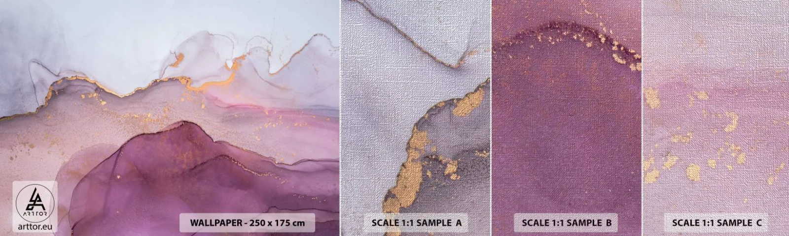 Fototapeten Muster Premium Canvas - Violett und lila Wellen - Abstraktion, Stück, Moderne Kunst. - 100x30 cm