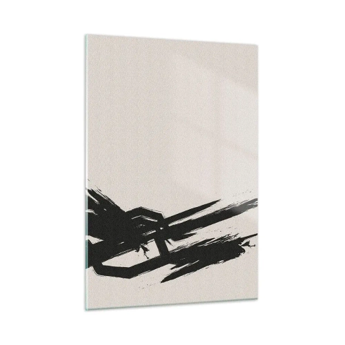 Glasbild - Bild auf glas - Ein dynamischer schwarzer Pinselstrich auf hellem Hintergrund - 50x70cm - Unaufhaltsamer Trieb - Moderne Wanddekoration für Wohnzimmer und Schlafzimmer ARTTOR