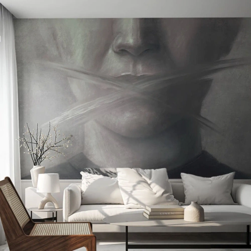 Fototapete Premium Canvas - Ohne ein Wort - Abstraktion, Grafik, Gesicht - 300x210 cm