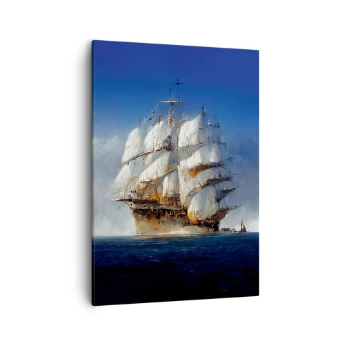 Bild auf Leinwand - Leinwandbild - Ein Segelschiff auf offener See unter blauem Himmel - 50x70cm - Der große Ruhm! - Moderne Wanddekoration für Wohnzimmer und Schlafzimmer ARTTOR
