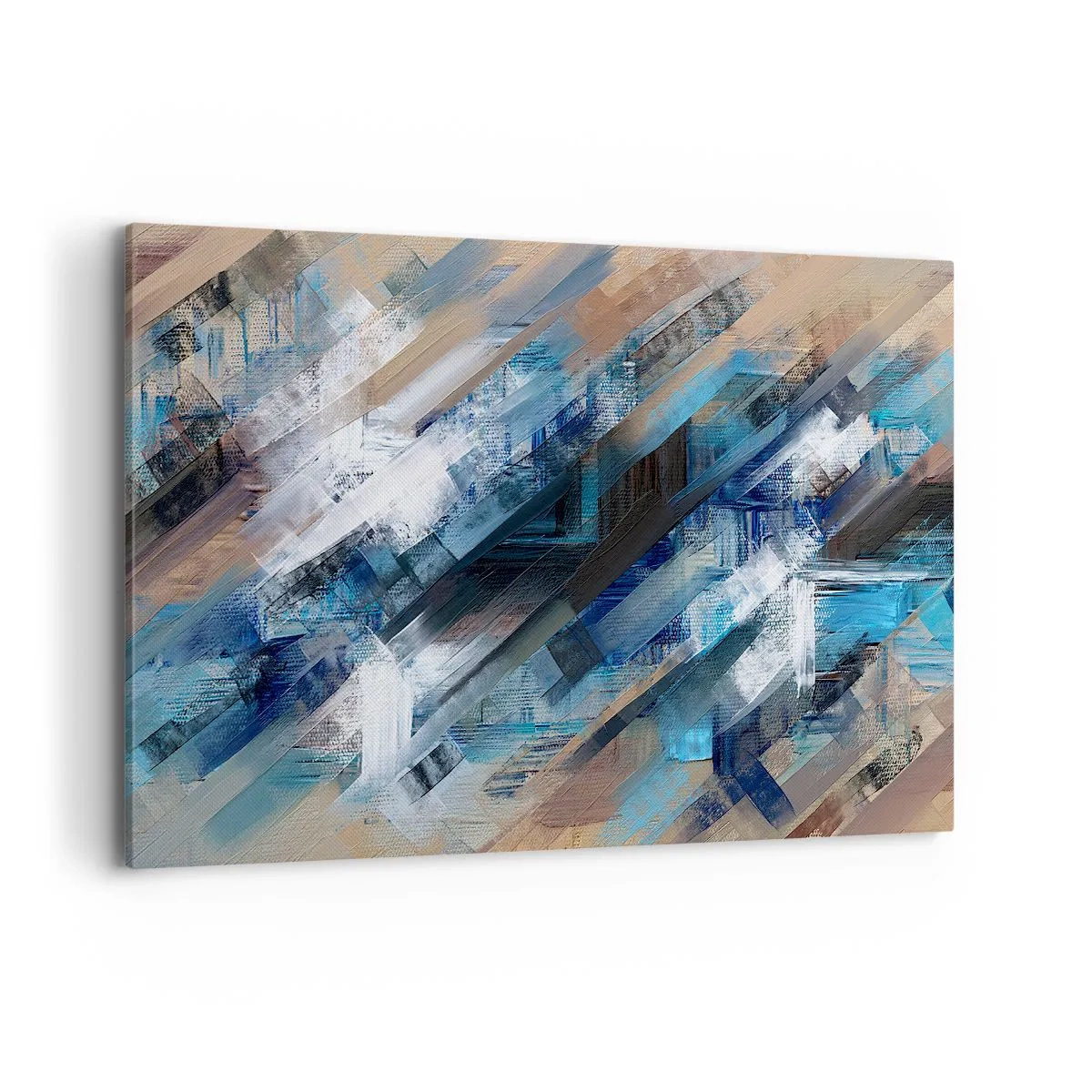 Bild auf Leinwand - Leinwandbild - Abstrakte Komposition mit blauen diagonalen Linien - 120x80cm - Auf einer blauen Diagonale - Moderne Wanddekoration für Wohnzimmer und Schlafzimmer ARTTOR