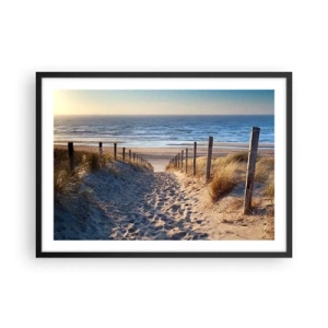Poster in einem schwarzem Rahmen - Weg durch die Dünen zum Strand - 70x50cm - Das Rauschen des Meeres, der Gesang der Vögel, ein wilder Strand im Gras ... - Moderne Wanddekoration für Wohnzimmer und Schlafzimmer ARTTOR