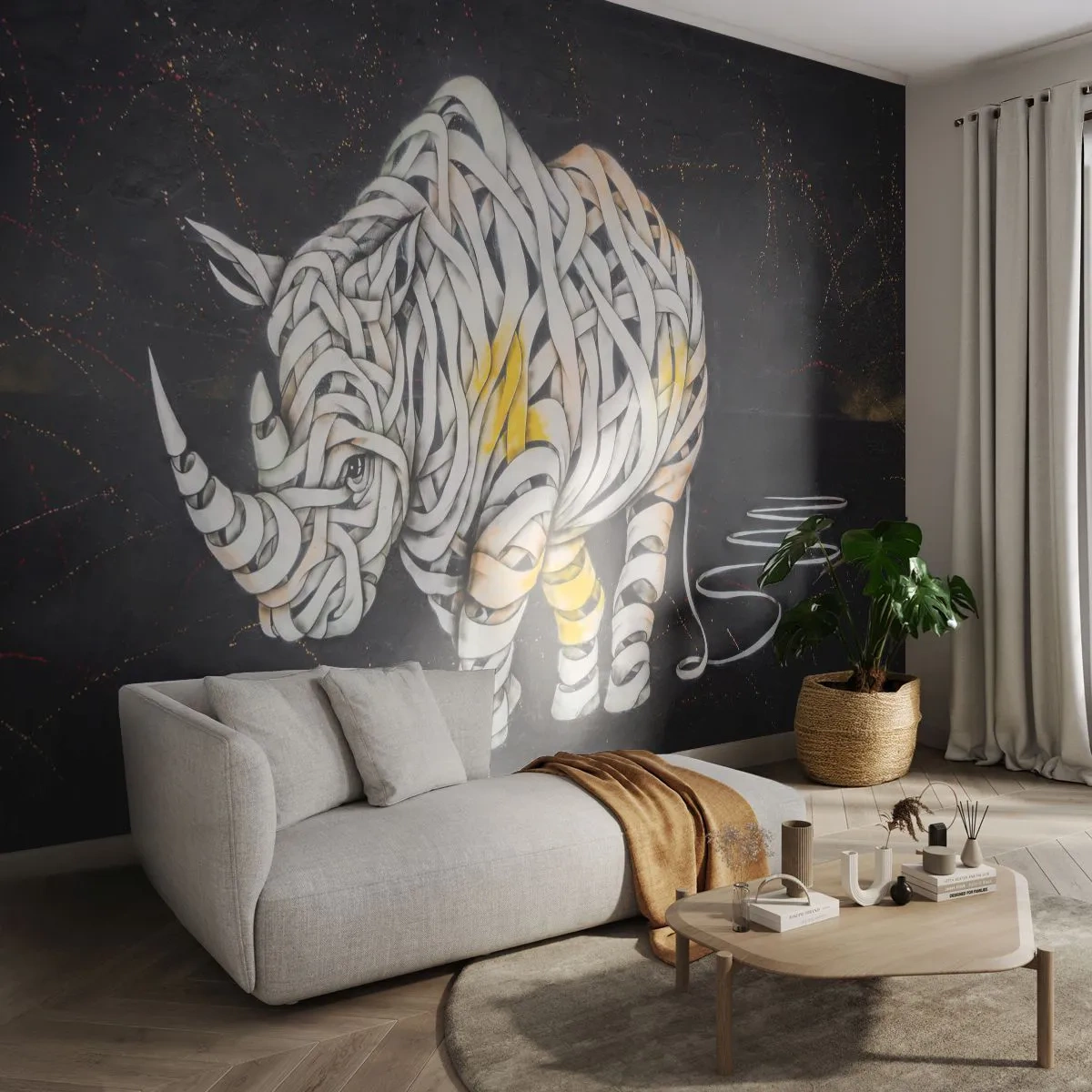 Fototapete Premium Canvas - Dicke Haut ist ein Mythos - Abstraktion, Nashorn, Abstraktion - 450x315 cm