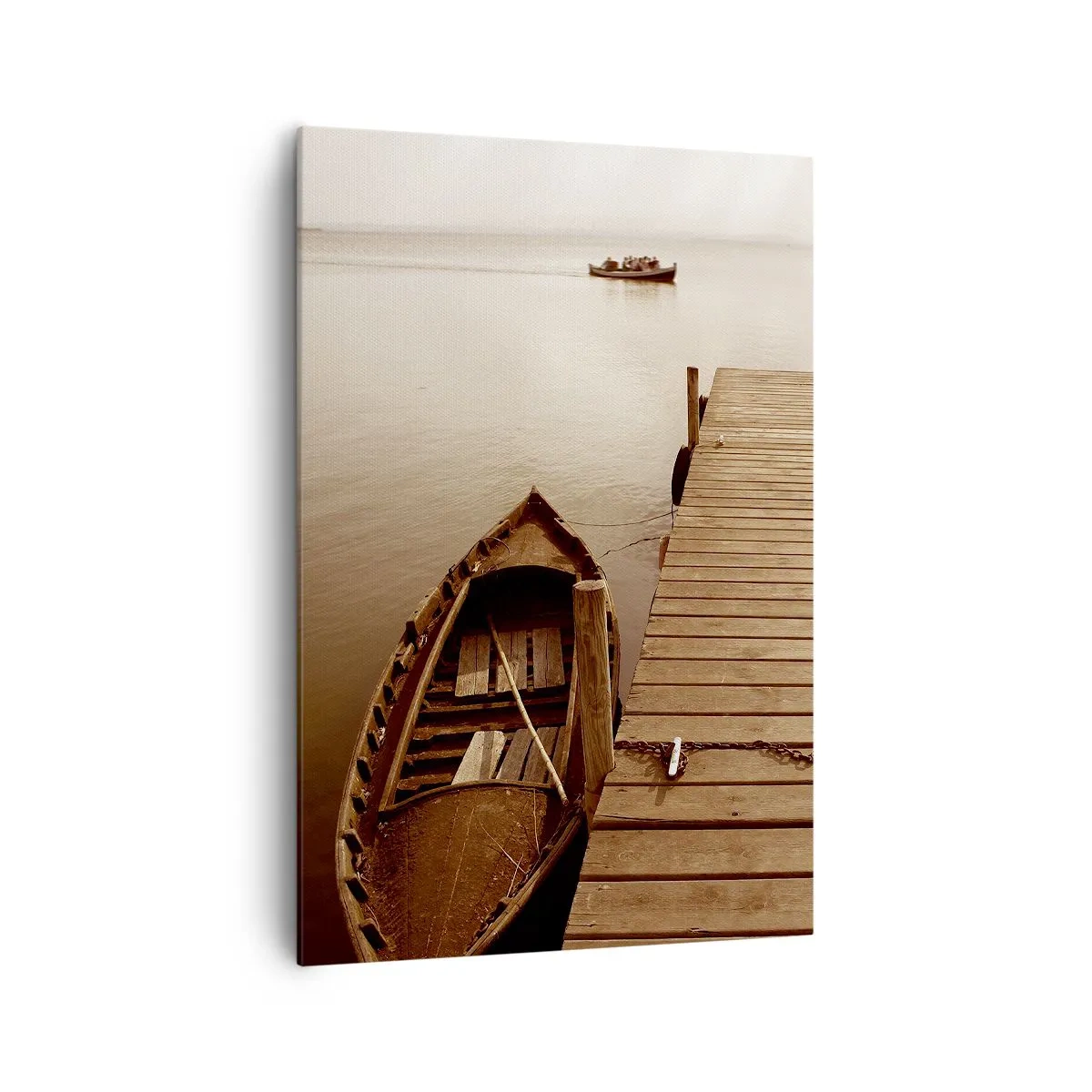 Bild auf Leinwand - Leinwandbild - Holzsteg und Boot auf einem ruhigen See - 70x100cm - Großer Frieden - Moderne Wanddekoration für Wohnzimmer und Schlafzimmer ARTTOR