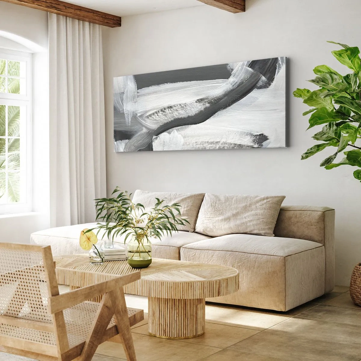 Bild auf Leinwand - Leinwandbild - Grau-weiße Abstraktion mit dynamischen Linien - 120x50cm - Entscheidender Schritt - Moderne Wanddekoration für Wohnzimmer und Schlafzimmer ARTTOR