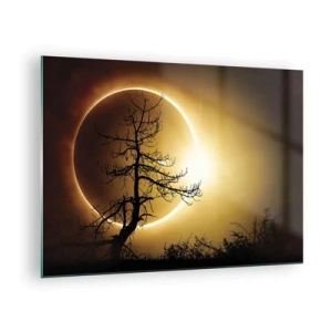 Glasbild - Bild auf glas - Sonnenfinsternis hinter dem Baum - 70x50cm - Totale Finsternis - Moderne Wanddekoration für Wohnzimmer und Schlafzimmer ARTTOR