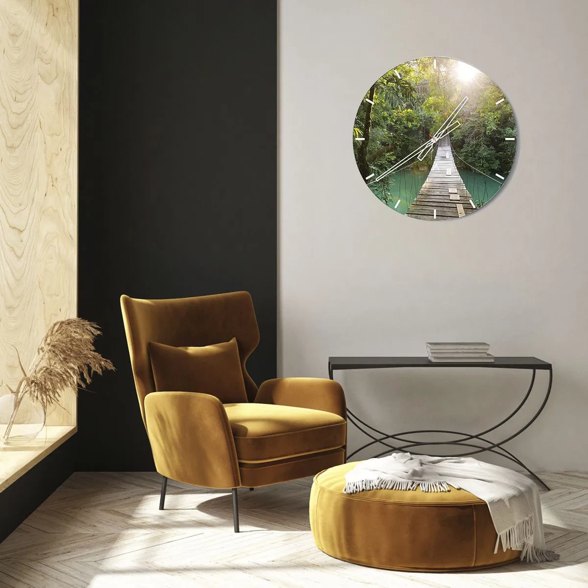 Wanduhr - Glasuhr - Über das azurblaue Wasser zum azurblauen Wald - 30x30 cm