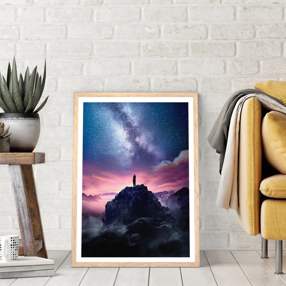 Poster in einem Rahmen aus heller Eiche - Und er fühlte das Leben - 70x100 cm