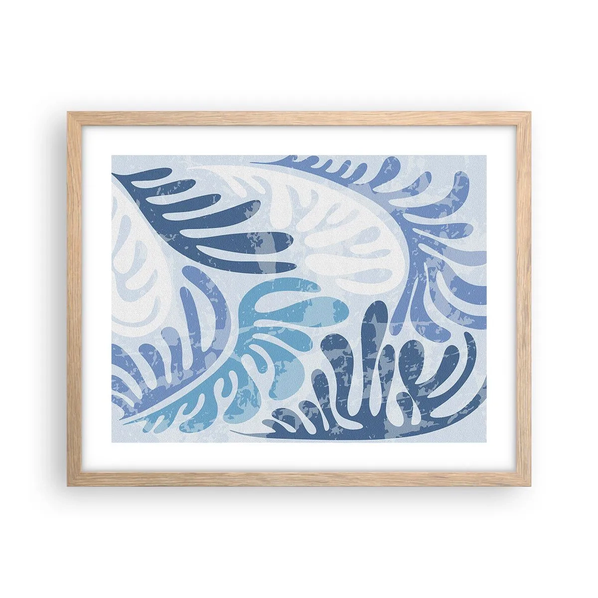 Poster in einem Rahmen aus heller Eiche - Blaue Farne - 50x40 cm