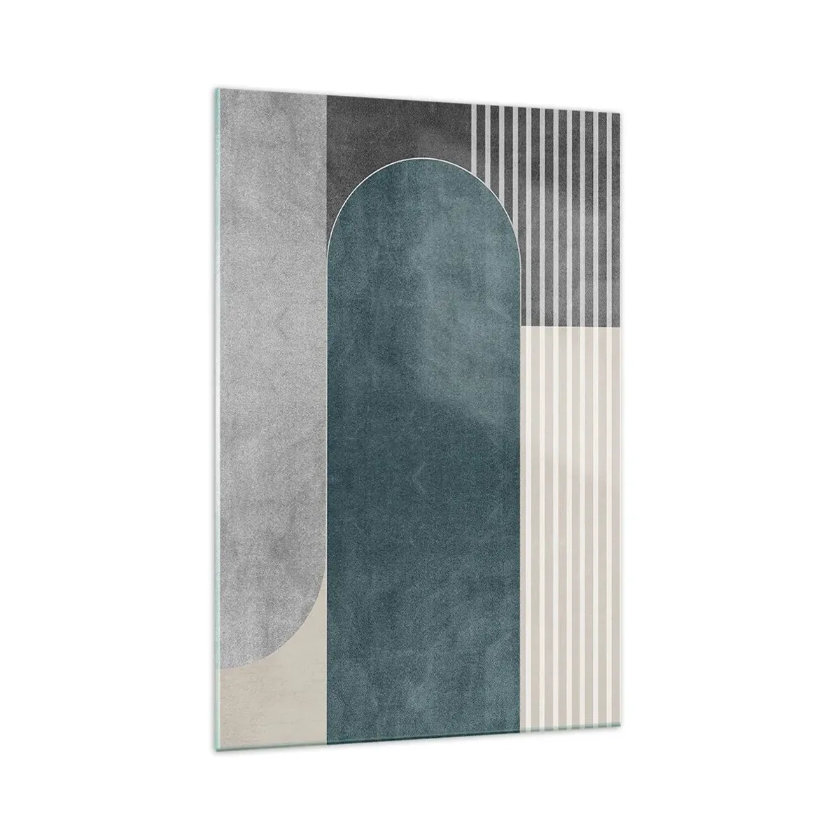 Glasbild - Bild auf glas - Geometrische Abstraktion in Grau- und Grüntönen - 70x100cm - Komposition auf der Ebene - Moderne Wanddekoration für Wohnzimmer und Schlafzimmer ARTTOR