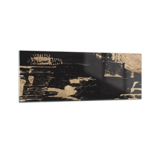 Glasbild - Bild auf glas - Abstrakte Komposition in Schwarz- und Goldtönen - 140x50cm - Spur einer Berührung - Moderne Wanddekoration für Wohnzimmer und Schlafzimmer ARTTOR