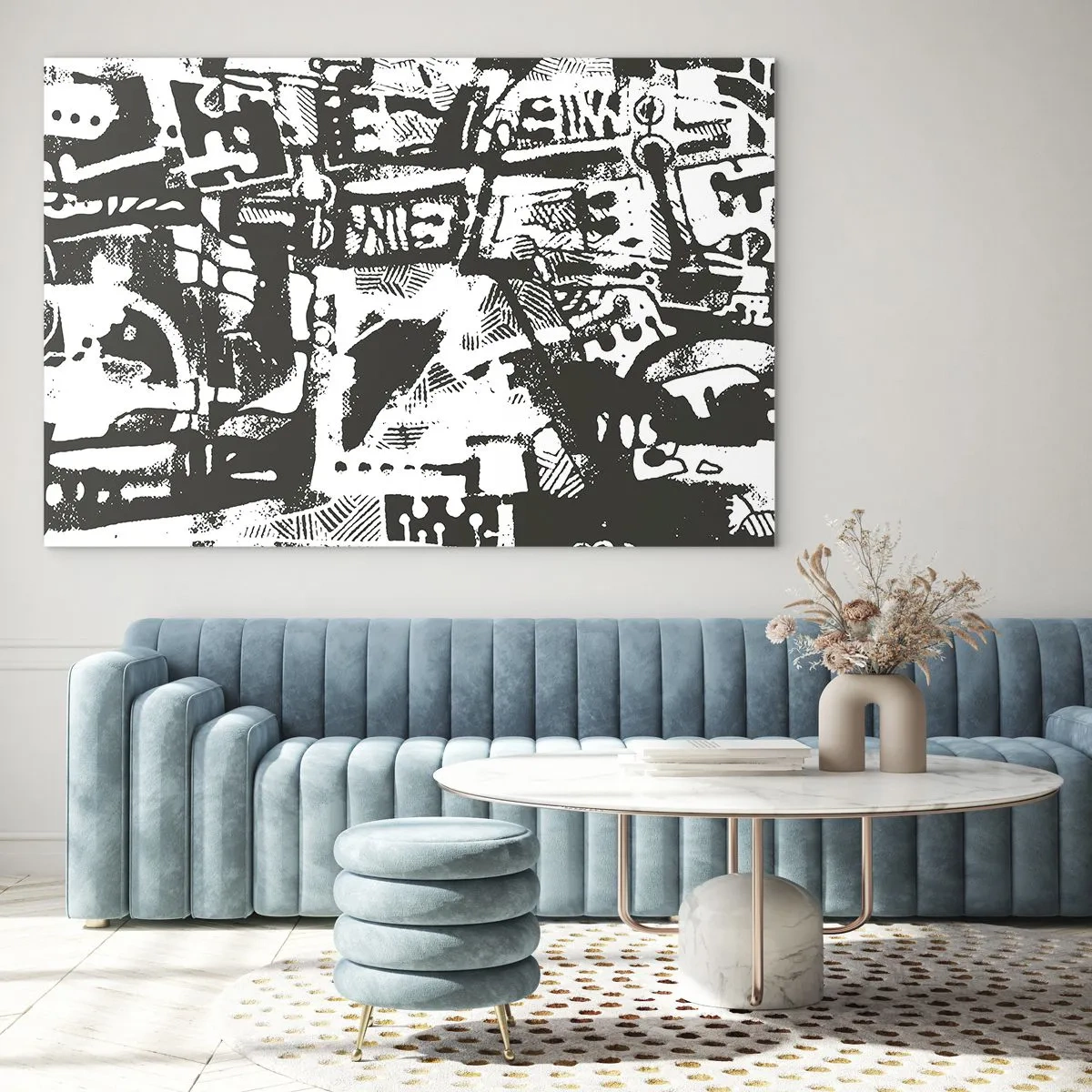 Glasbild - Bild auf glas - Schwarz-Weiß-Abstraktion mit geometrischen und technischen Motiven - 70x50cm - Ordnung oder Chaos? - Moderne Wanddekoration für Wohnzimmer und Schlafzimmer ARTTOR