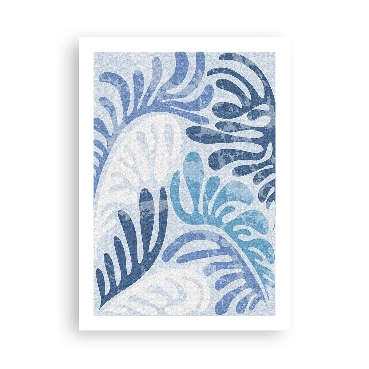 Poster - Abstrakte Komposition aus Blättern in Blautönen - 50x70cm - Blaue Farne - Moderne Wanddekoration für Wohnzimmer und Schlafzimmer ARTTOR
