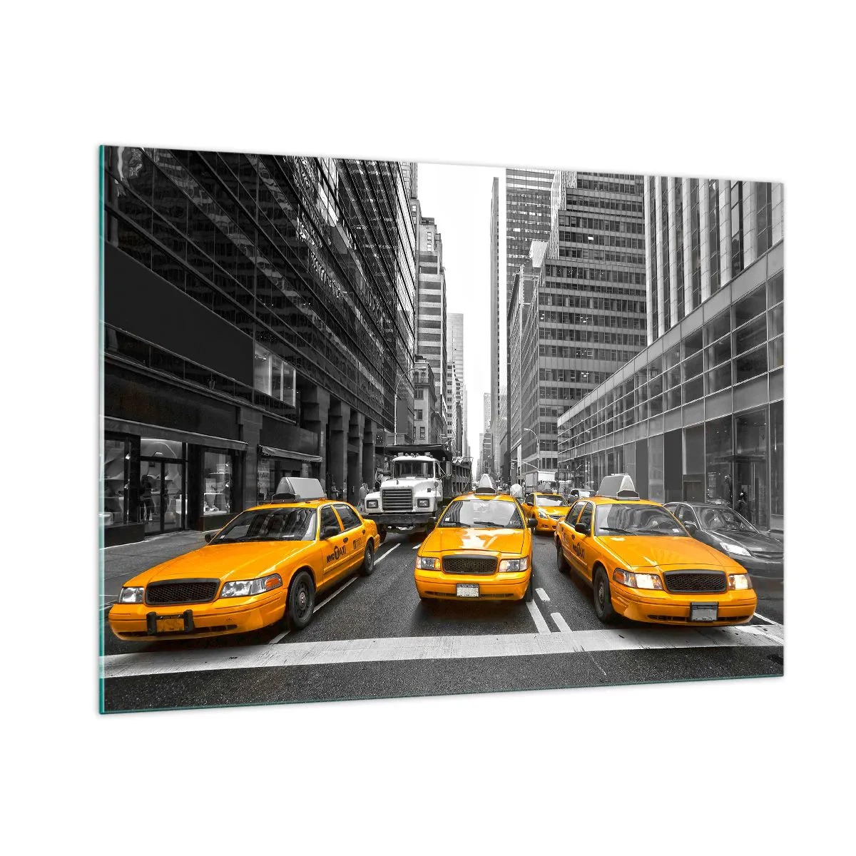 Glasbild - Bild auf glas - Gelbe Taxis auf den Straßen von New York - 100x70cm - Wir färben die Stadt - Moderne Wanddekoration für Wohnzimmer und Schlafzimmer ARTTOR