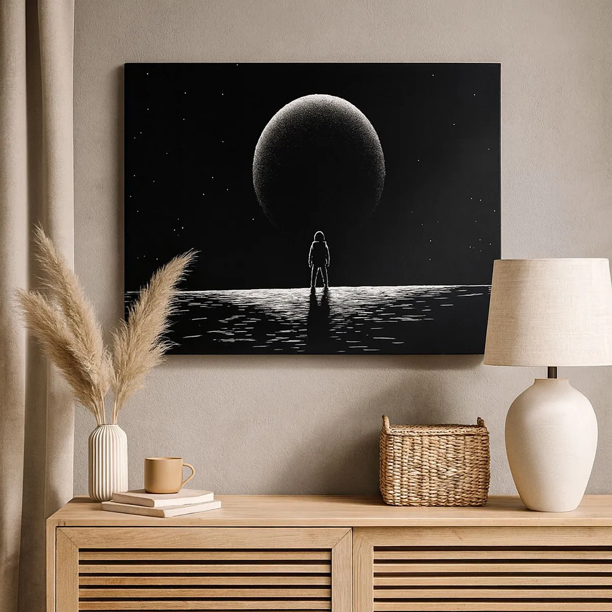 Bild auf Leinwand - Leinwandbild - Ein Astronaut vor dem Hintergrund eines großen Planeten im Weltraum - 70x50cm - Angesicht zu Angesicht - Moderne Wanddekoration für Wohnzimmer und Schlafzimmer ARTTOR