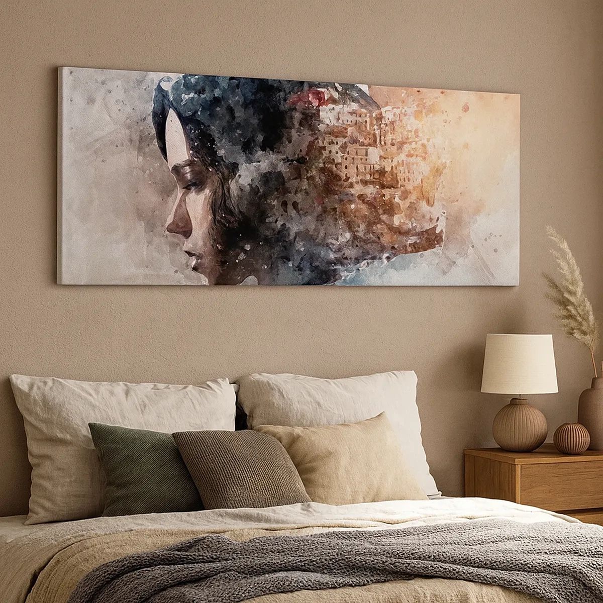 Bild auf Leinwand - Leinwandbild - Eine Geschichte über ein Mädchen mit einer Stadt im Hintergrund - 30x30 cm