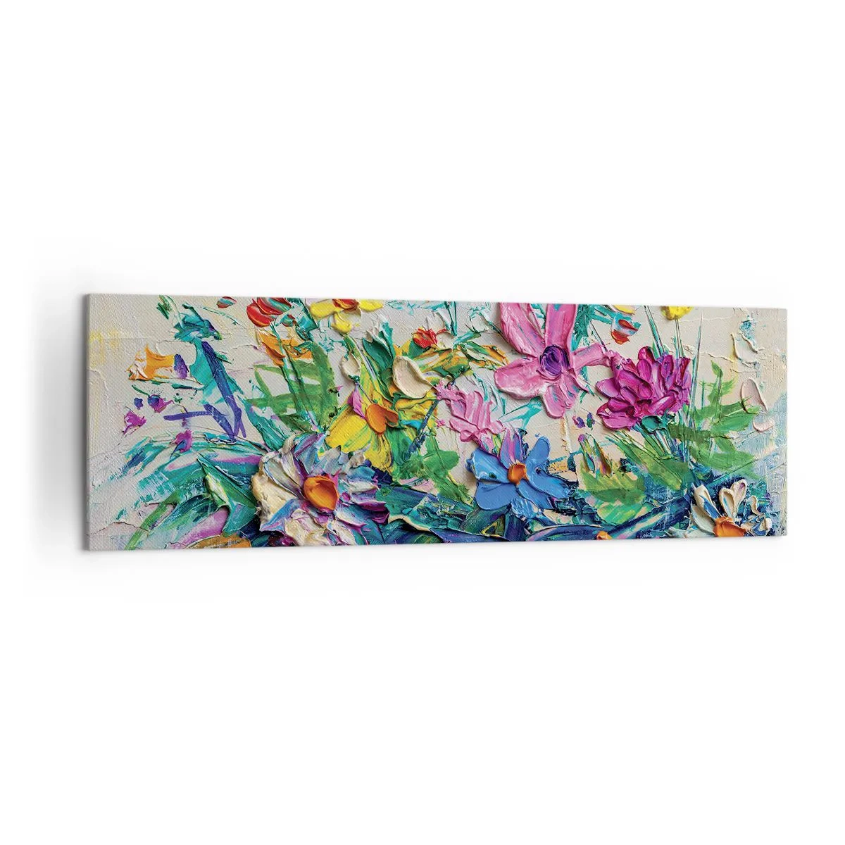Bild auf Leinwand - Leinwandbild - Ein bunter Blumenstrauß, gemalt in der Impasto-Technik - 160x50cm - Überhaupt kein Stillleben - Moderne Wanddekoration für Wohnzimmer und Schlafzimmer ARTTOR