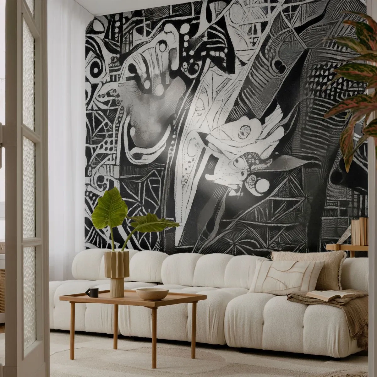 Fototapete Premium Sand - Abstrakte Eleganz in Schwarz und Weiß - 100x70cm - Nur ein scheinbar grauer Mann - Moderne Wanddekoration für Wohnzimmer und Schlafzimmer ARTTOR