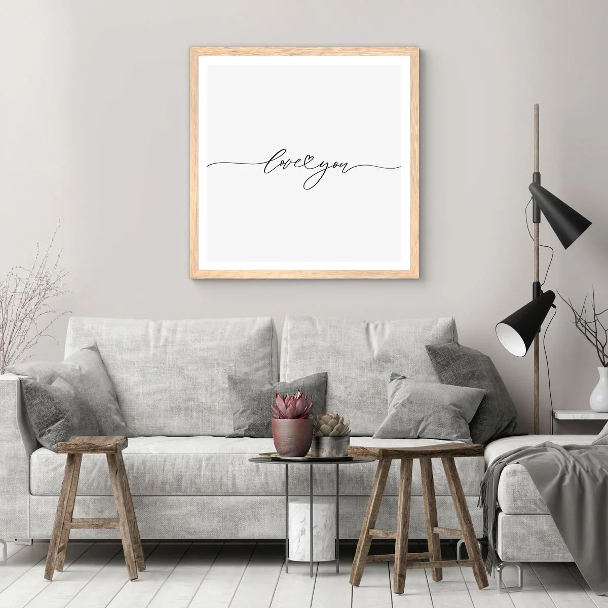 Poster in einem Rahmen aus heller Eiche - Schwarz auf weiß - 30x30 cm