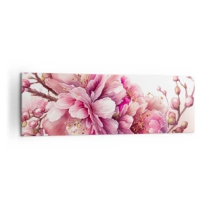 Bild auf Leinwand - Leinwandbild - Zarte Kirschblüten in voller Blüte vor hellem Hintergrund - 160x50cm - Kirschblütenblüte - Moderne Wanddekoration für Wohnzimmer und Schlafzimmer ARTTOR