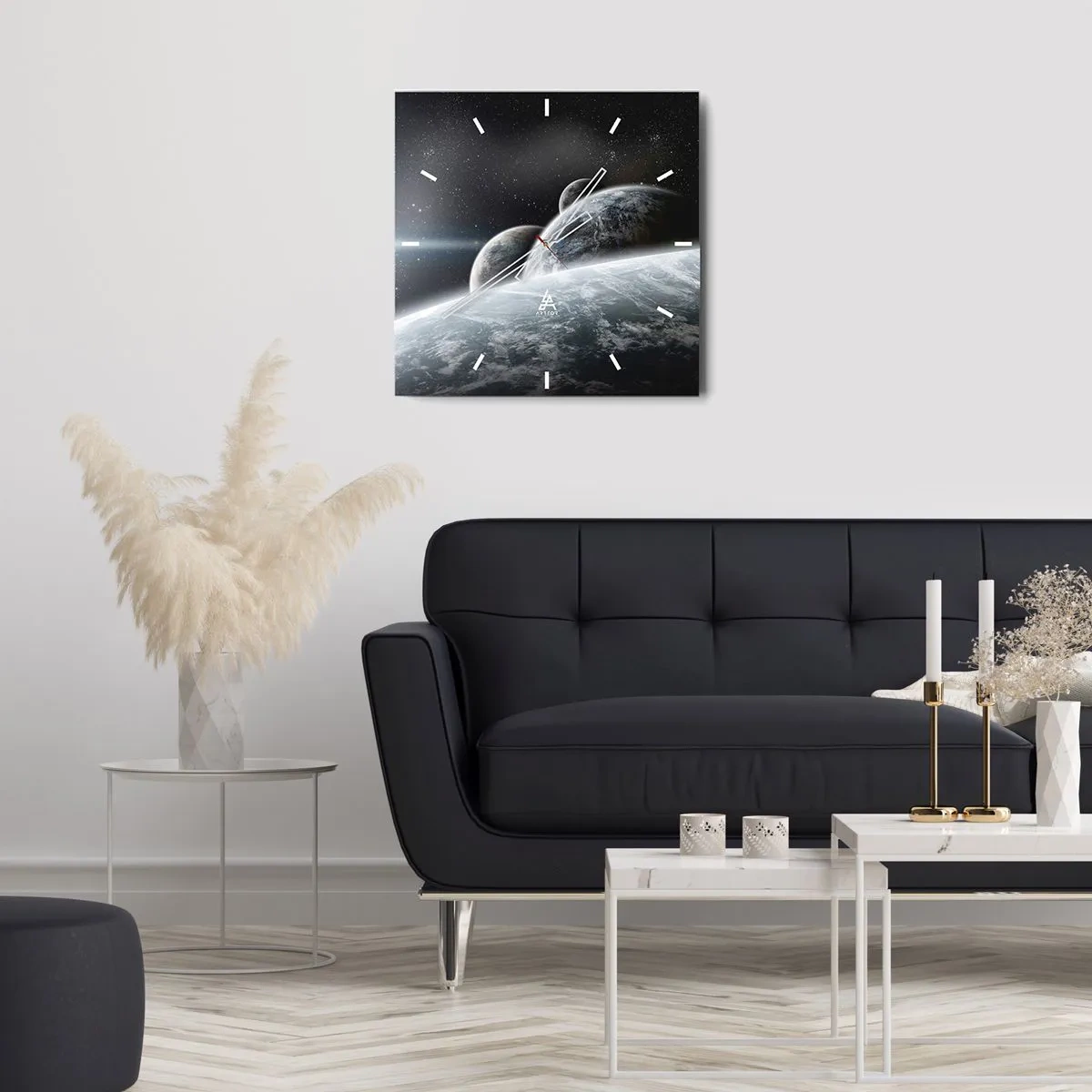 Wanduhr - Glasuhr - Planeten im Weltraum vor dem Hintergrund von Sternen und Galaxien - 30x30cm - Kosmische Musik der Sphären - Moderne Wanddekoration für Wohnzimmer und Schlafzimmer ARTTOR