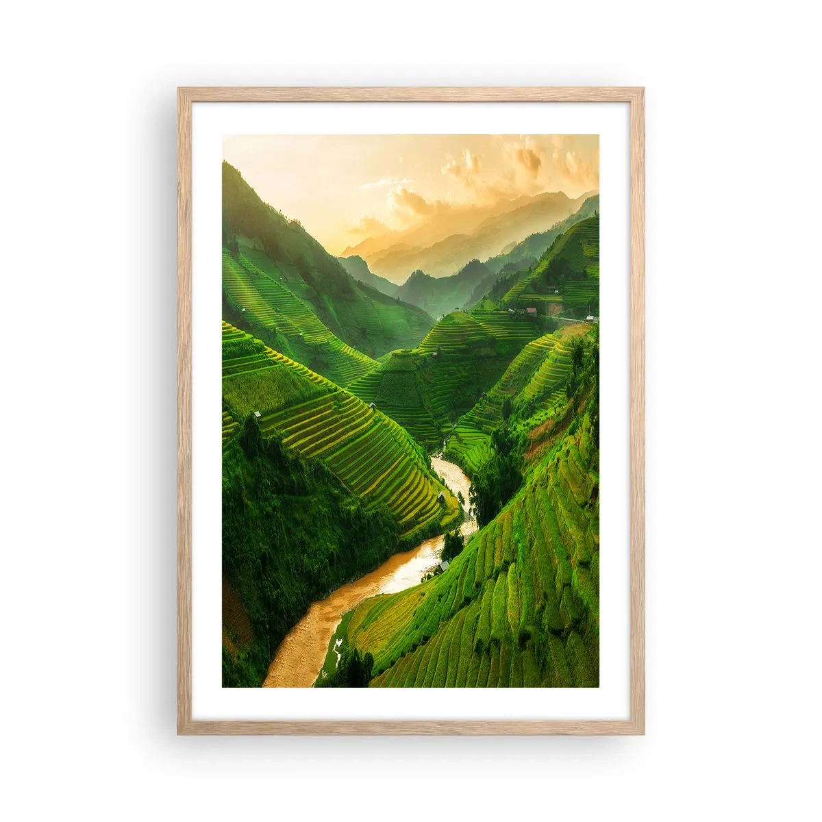 Poster in einem Rahmen aus heller Eiche - Vietnamesisches Tal - 50x70 cm