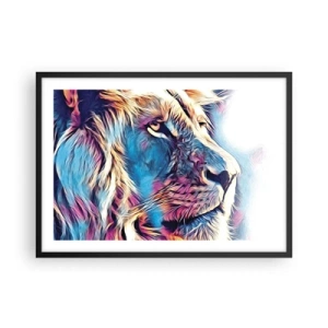 Poster in einem schwarzem Rahmen - Porträt eines Löwen in lebendigen, abstrakten Farben - 70x50cm - Die Weisheit der Natur - Moderne Wanddekoration für Wohnzimmer und Schlafzimmer ARTTOR