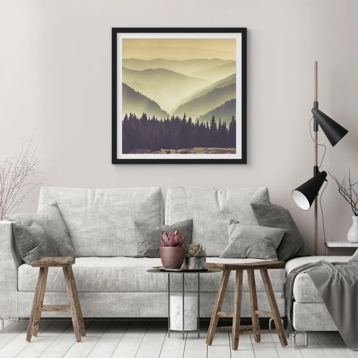 Poster in einem schwarzem Rahmen - Hinter den sieben Bergen ... - 30x30 cm