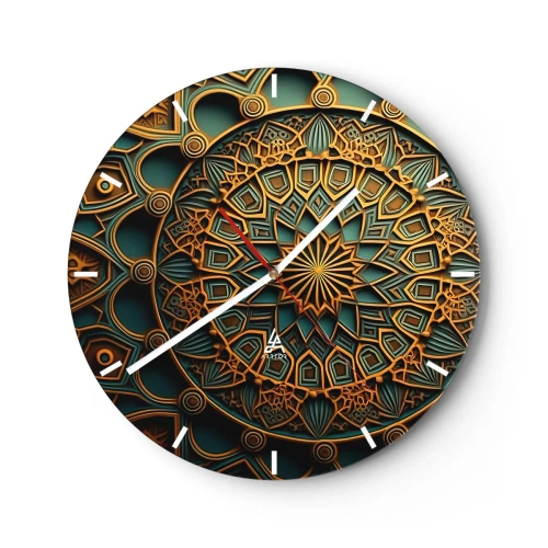 Wanduhr - Glasuhr - Gold- und türkisfarbenes Mosaik im arabischen Stil mit geometrischem Muster - 30x30cm - In arabischer Atmosphäre - Moderne Wanddekoration für Wohnzimmer, Küche und Schlafzimmer ARTTOR