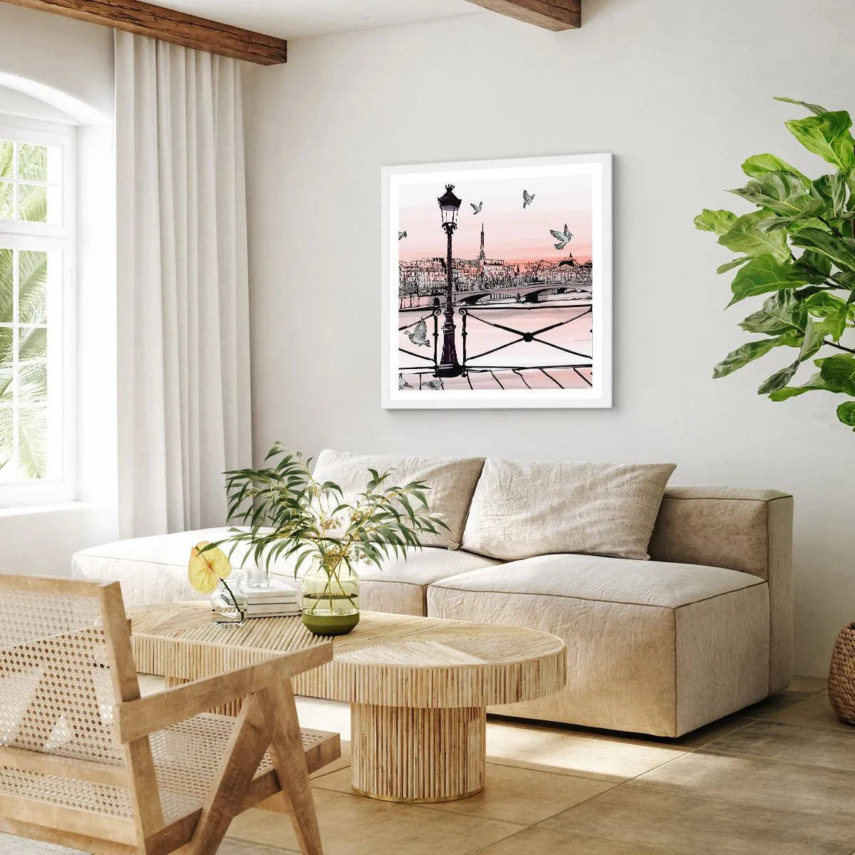Poster in einem weißen Rahmen - Über den Dächern von Paris - 40x40 cm