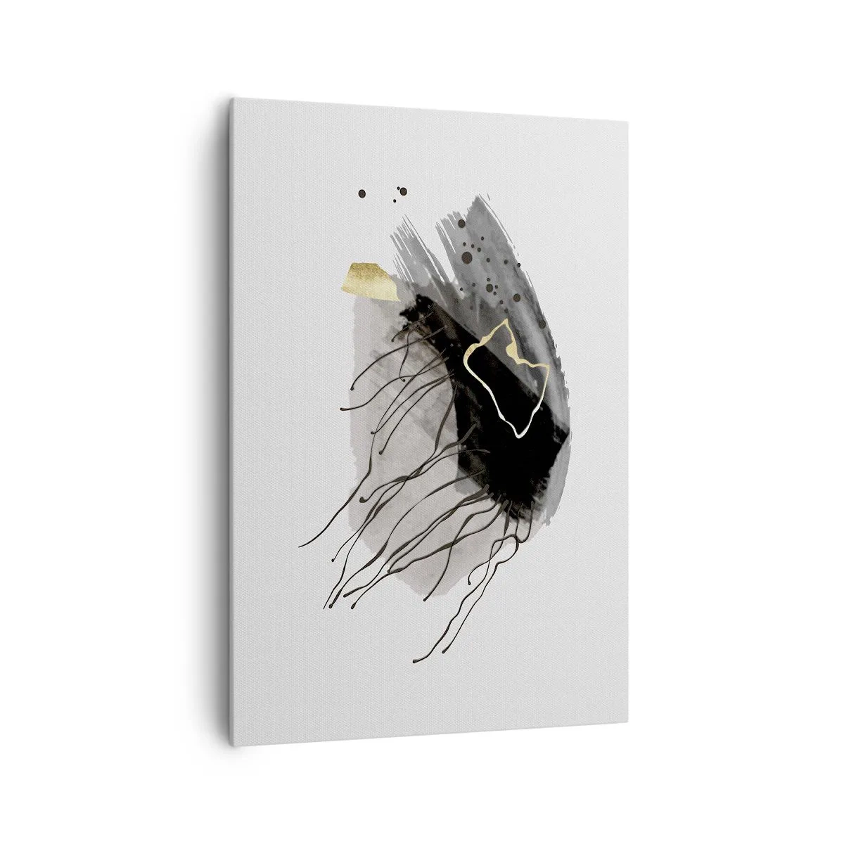 Bild auf Leinwand - Leinwandbild - Eine abstrakte Komposition mit Akzenten in Schwarz und Gold. - 70x100cm - In Schwarz und Gold - Moderne Wanddekoration für Wohnzimmer und Schlafzimmer ARTTOR