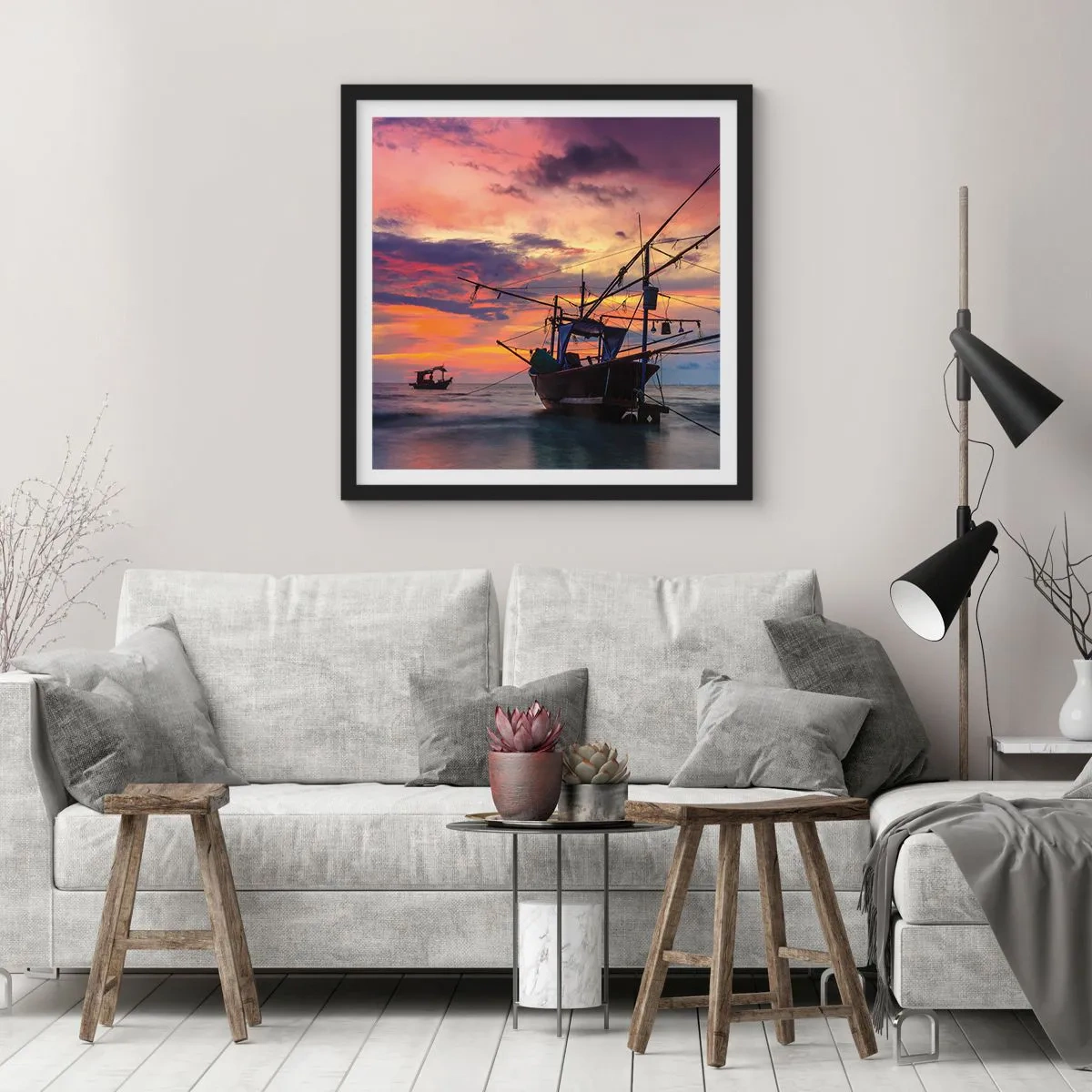 Poster in einem schwarzem Rahmen - Exotischer Abend - 40x40 cm