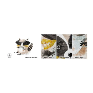 Fototapeten Muster Premium Sand - Mein Freund der Waschbär - Für Kinder, Waschbär, Grafik - 100x30 cm