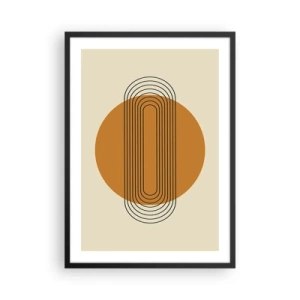 Poster in einem schwarzem Rahmen - Geometrisches Muster mit orangefarbenen Kreisen und Linien - 50x70cm - Perfekter Plan - Moderne Wanddekoration für Wohnzimmer und Schlafzimmer ARTTOR